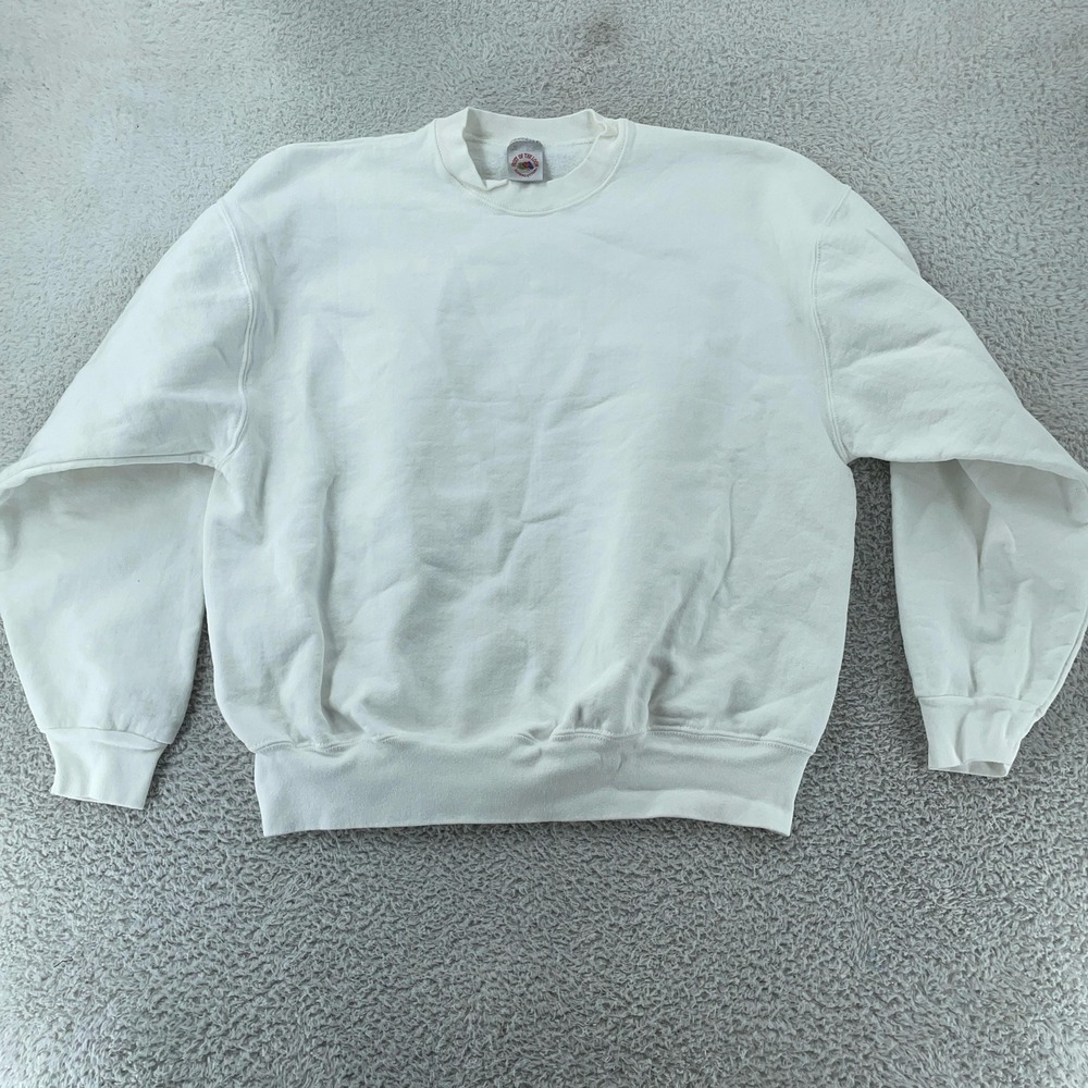 Vtg Blank White Fruit of the Loom Sweatshirt Large Supercotton Crewneck Pullover
